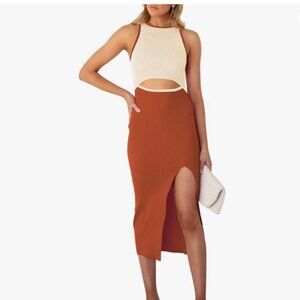 Cutiefox Sleeveless ribbed knit bodycon tank dress with cut out and side slit